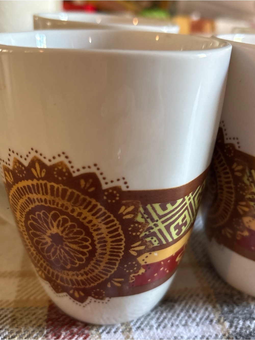 Corelle White Mug with Gold and Brown Medallion Band